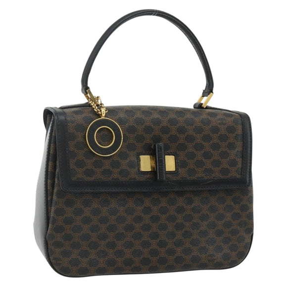 CELINE Macadam Canvas Hand Bag PVC Leather Black Gold Auth 178597A