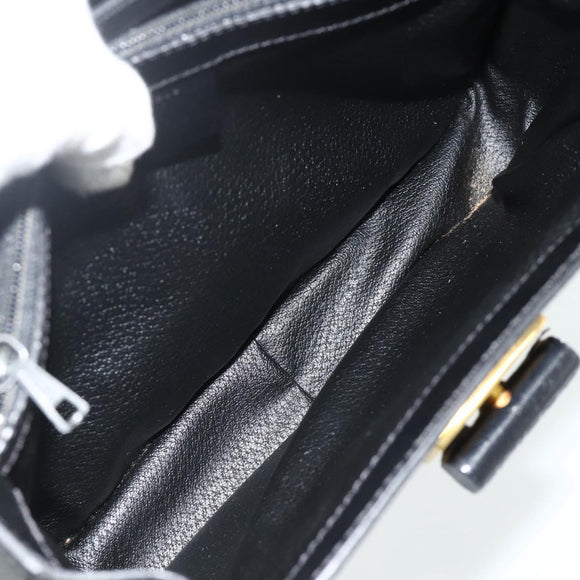 CELINE Macadam Canvas Hand Bag PVC Leather Black Gold Auth 178597A