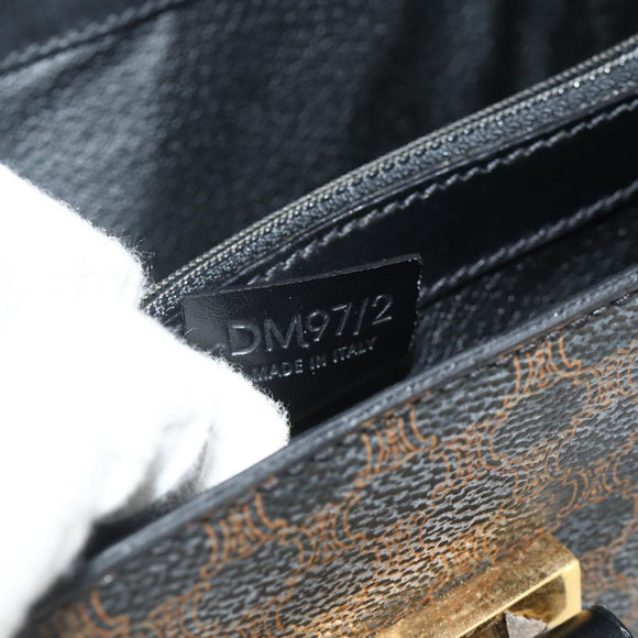 CELINE Macadam Canvas Hand Bag PVC Leather Black Gold Auth 178597A