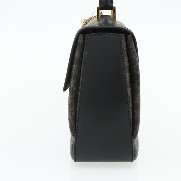 CELINE Macadam Canvas Hand Bag PVC Leather Black Gold Auth 178597A