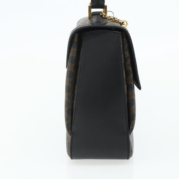 CELINE Macadam Canvas Hand Bag PVC Leather Black Gold Auth 178597A