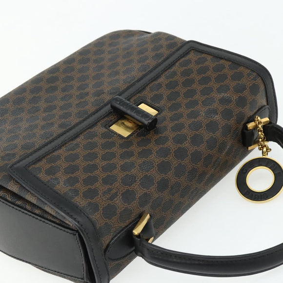 CELINE Macadam Canvas Hand Bag PVC Leather Black Gold Auth 178597A