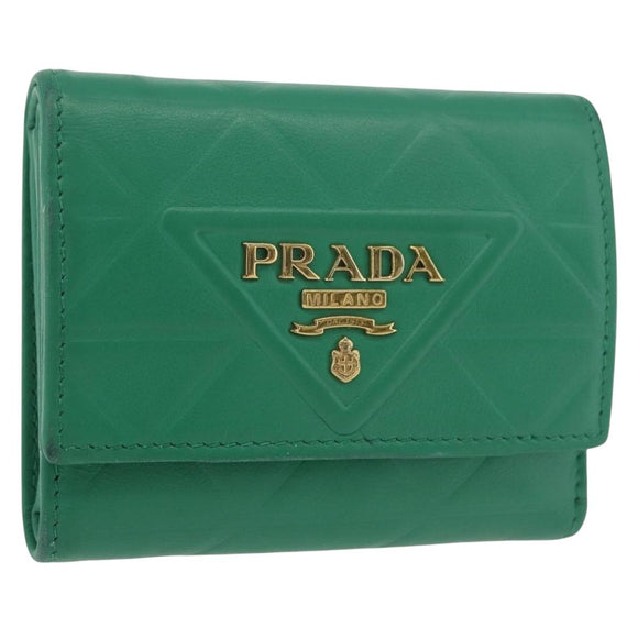 PRADA Wallet Leather Gold Green Auth 178603V