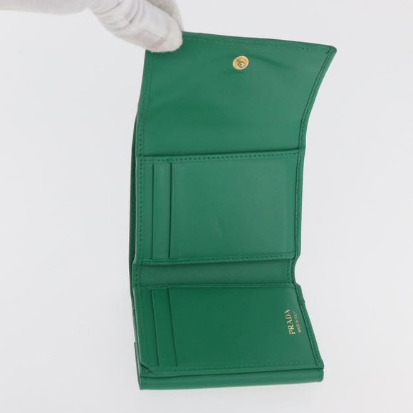 PRADA Wallet Leather Gold Green Auth 178603V