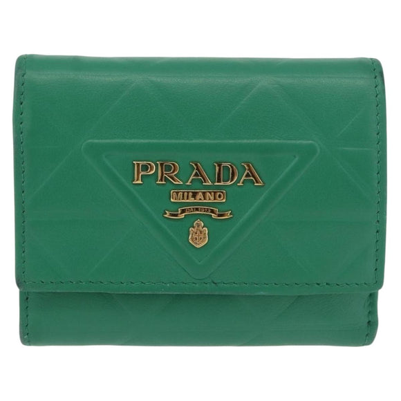 PRADA Wallet Leather Gold Green Auth 178603V