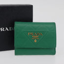 PRADA Wallet Leather Gold Green Auth 178603V-12