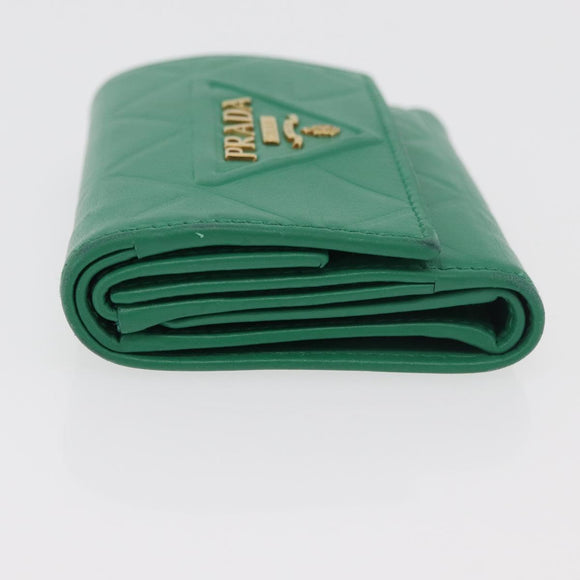 PRADA Wallet Leather Gold Green Auth 178603V