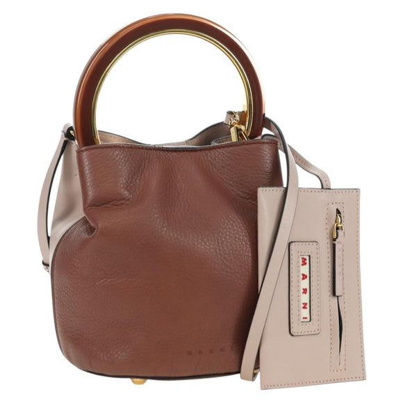 MARNI Panniers Handtasche Leder 2way Beige Gold Auth 178605V