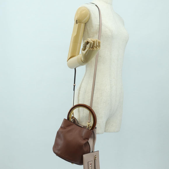 MARNI Panniers Handtasche Leder 2way Beige Gold Auth 178605V