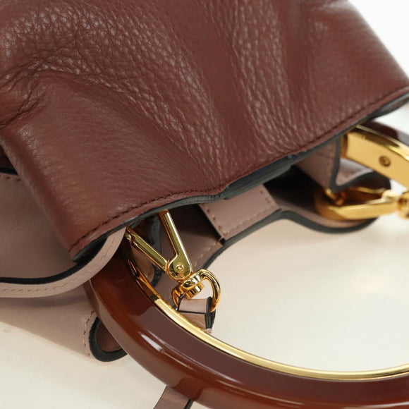 MARNI Panniers Handtasche Leder 2way Beige Gold Auth 178605V