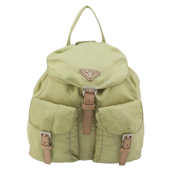 PRADA Backpack Nylon Khaki Silver Auth 178638