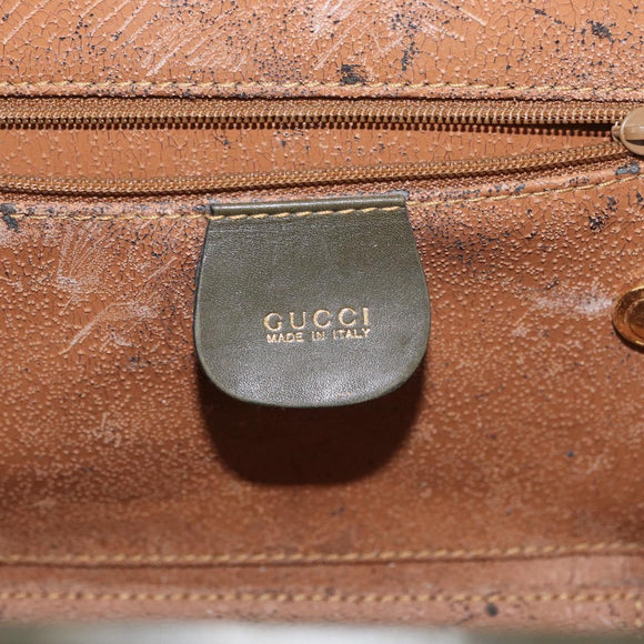 GUCCI Hand Bag Leather 2way Khaki Gold Auth 178640