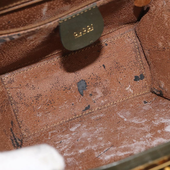 GUCCI Hand Bag Leather 2way Khaki Gold Auth 178640