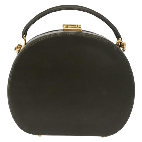 GUCCI Hand Bag Leather 2way Khaki Gold Auth 178640