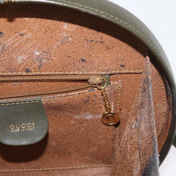 GUCCI Hand Bag Leather 2way Khaki Gold Auth 178640