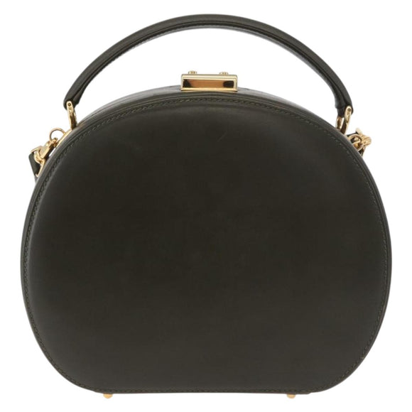 GUCCI Hand Bag Leather 2way Khaki Gold Auth 178640