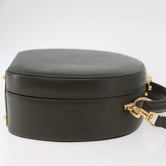 GUCCI Hand Bag Leather 2way Khaki Gold Auth 178640