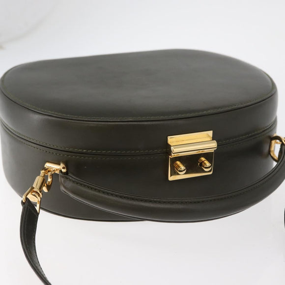 GUCCI Hand Bag Leather 2way Khaki Gold Auth 178640