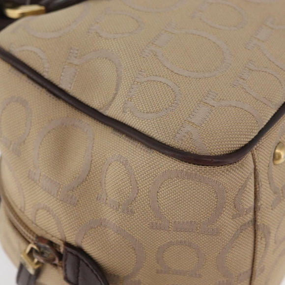 Salvatore Ferragamo Gancini Hand Bag Canvas Beige Gold Auth 178645A
