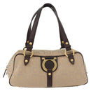 Salvatore Ferragamo Gancini Hand Bag Canvas Beige Gold Auth 178645A-2