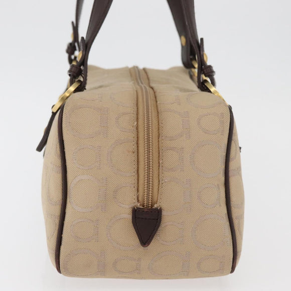 Salvatore Ferragamo Gancini Hand Bag Canvas Beige Gold Auth 178645A