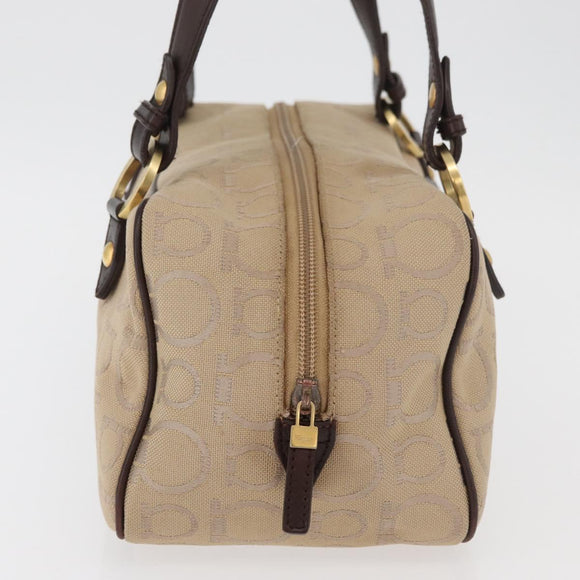 Salvatore Ferragamo Gancini Hand Bag Canvas Beige Gold Auth 178645A