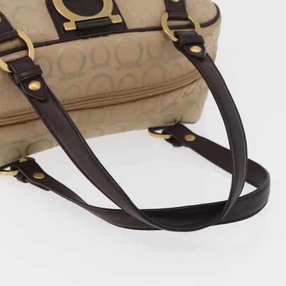 Salvatore Ferragamo Gancini Hand Bag Canvas Beige Gold Auth 178645A