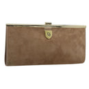 Christian Dior Clutch Bag Suede Beige Gold Auth 178646A-1