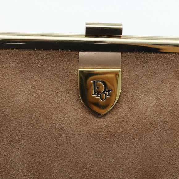 Christian Dior Clutch Bag Suede Beige Gold Auth 178646A
