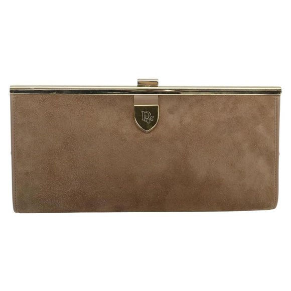 Christian Dior Clutch Bag Suede Beige Gold Auth 178646A