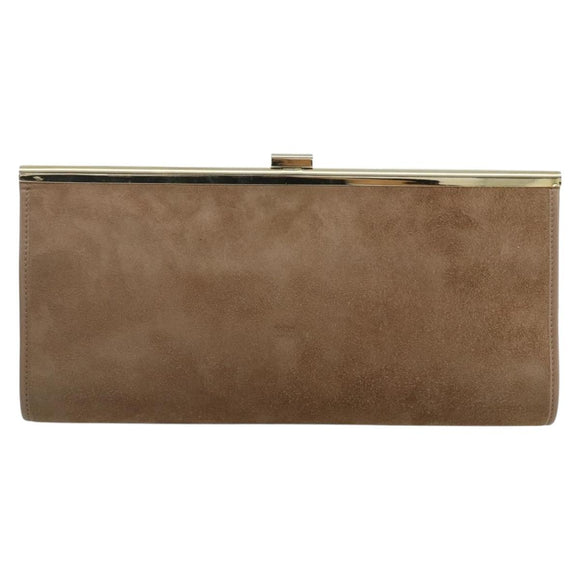 Christian Dior Clutch Bag Suede Beige Gold Auth 178646A