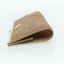Christian Dior Clutch Bag Suede Beige Gold Auth 178646A-3
