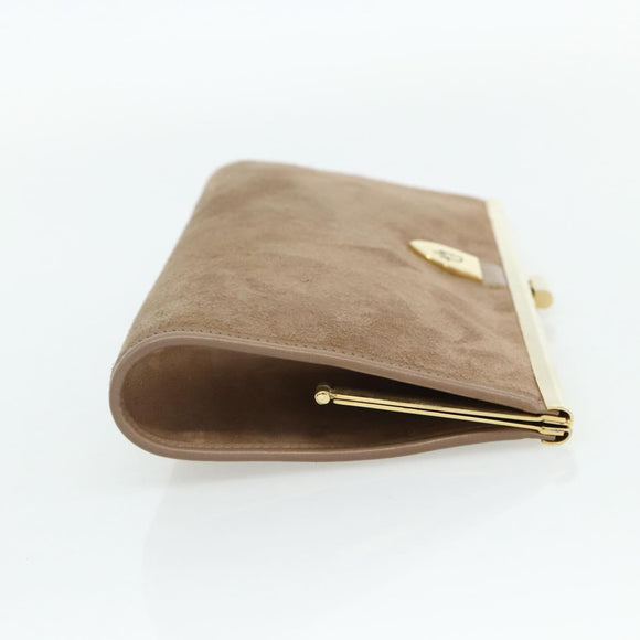 Christian Dior Clutch Bag Suede Beige Gold Auth 178646A