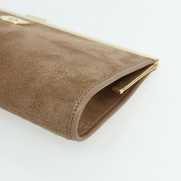 Christian Dior Clutch Bag Suede Beige Gold Auth 178646A