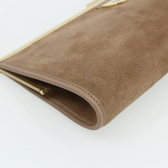 Christian Dior Clutch Bag Suede Beige Gold Auth 178646A