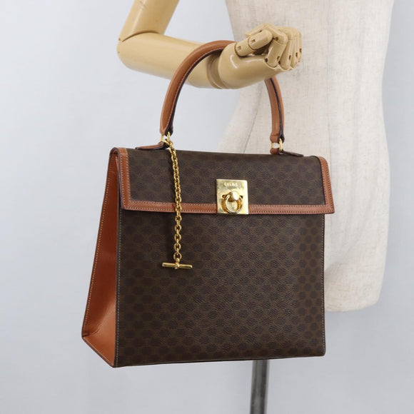 CELINE Macadam Canvas Hand Bag PVC Leather Brown Gold Auth 178653A