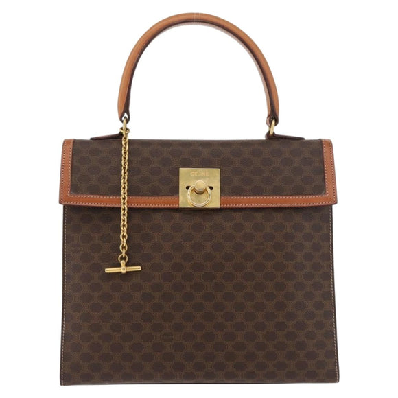 CELINE Macadam Canvas Hand Bag PVC Leather Brown Gold Auth 178653A