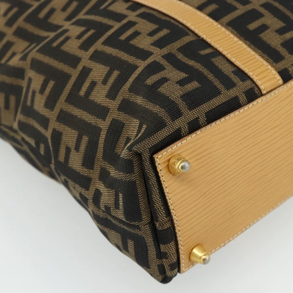 FENDI Zucca Canvas Handtas Zwart Bruin Auth 178688A