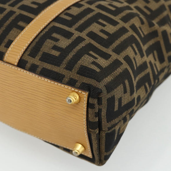 FENDI Zucca Canvas Handtas Zwart Bruin Auth 178688A
