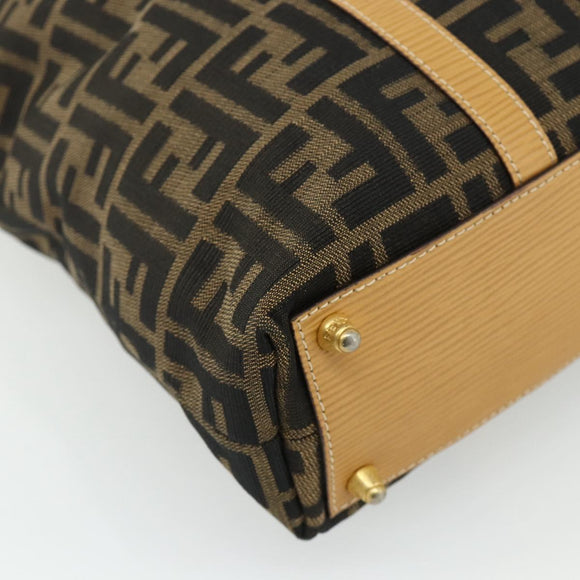 FENDI Zucca Canvas Handtas Zwart Bruin Auth 178688A