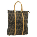 FENDI Zucca Canvas Handtas Zwart Bruin Auth 178688A-1