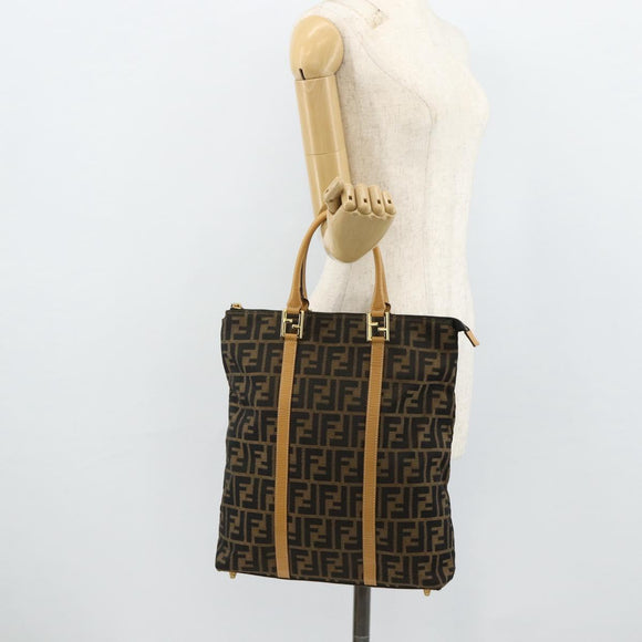 FENDI Zucca Canvas Handtas Zwart Bruin Auth 178688A