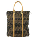 FENDI Zucca Canvas Handtas Zwart Bruin Auth 178688A-13