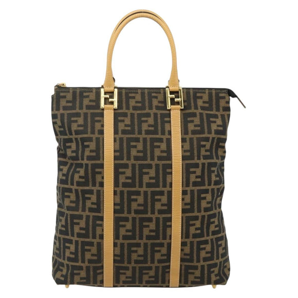 FENDI Zucca Canvas Handtas Zwart Bruin Auth 178688A