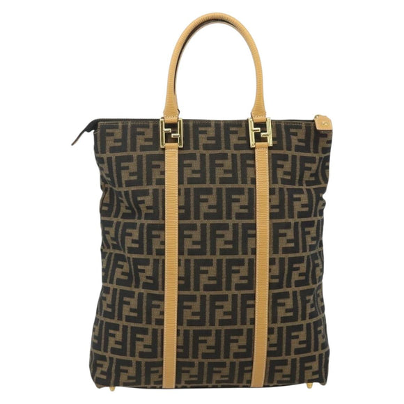 FENDI Zucca Canvas Handtas Zwart Bruin Auth 178688A