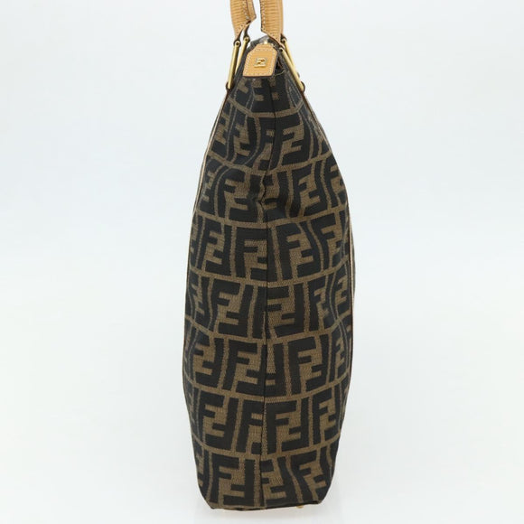 FENDI Zucca Canvas Handtas Zwart Bruin Auth 178688A
