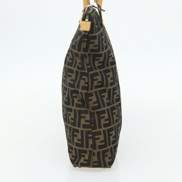 FENDI Zucca Canvas Handtas Zwart Bruin Auth 178688A