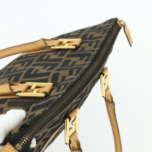 FENDI Zucca Canvas Handtas Zwart Bruin Auth 178688A