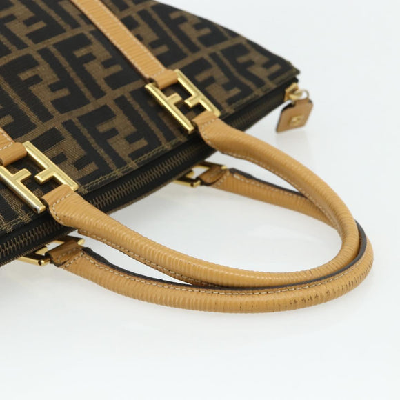 FENDI Zucca Canvas Handtas Zwart Bruin Auth 178688A