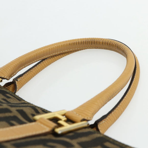 FENDI Zucca Canvas Handtas Zwart Bruin Auth 178688A